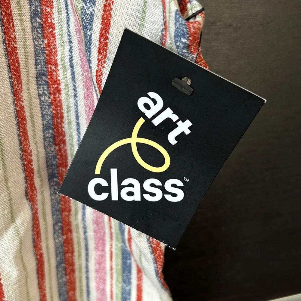 Art Class Rainbow Stripe Button Front Ruffle Sleeve Tank Top